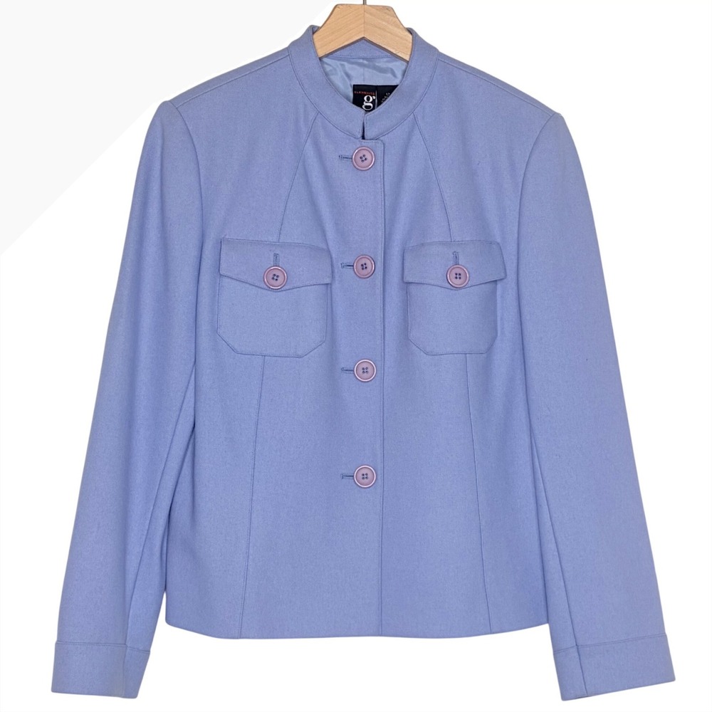 Elements Womens 12‎ Periwinkle Blue Wool Blend Blazer Jacket Buttons Collarless